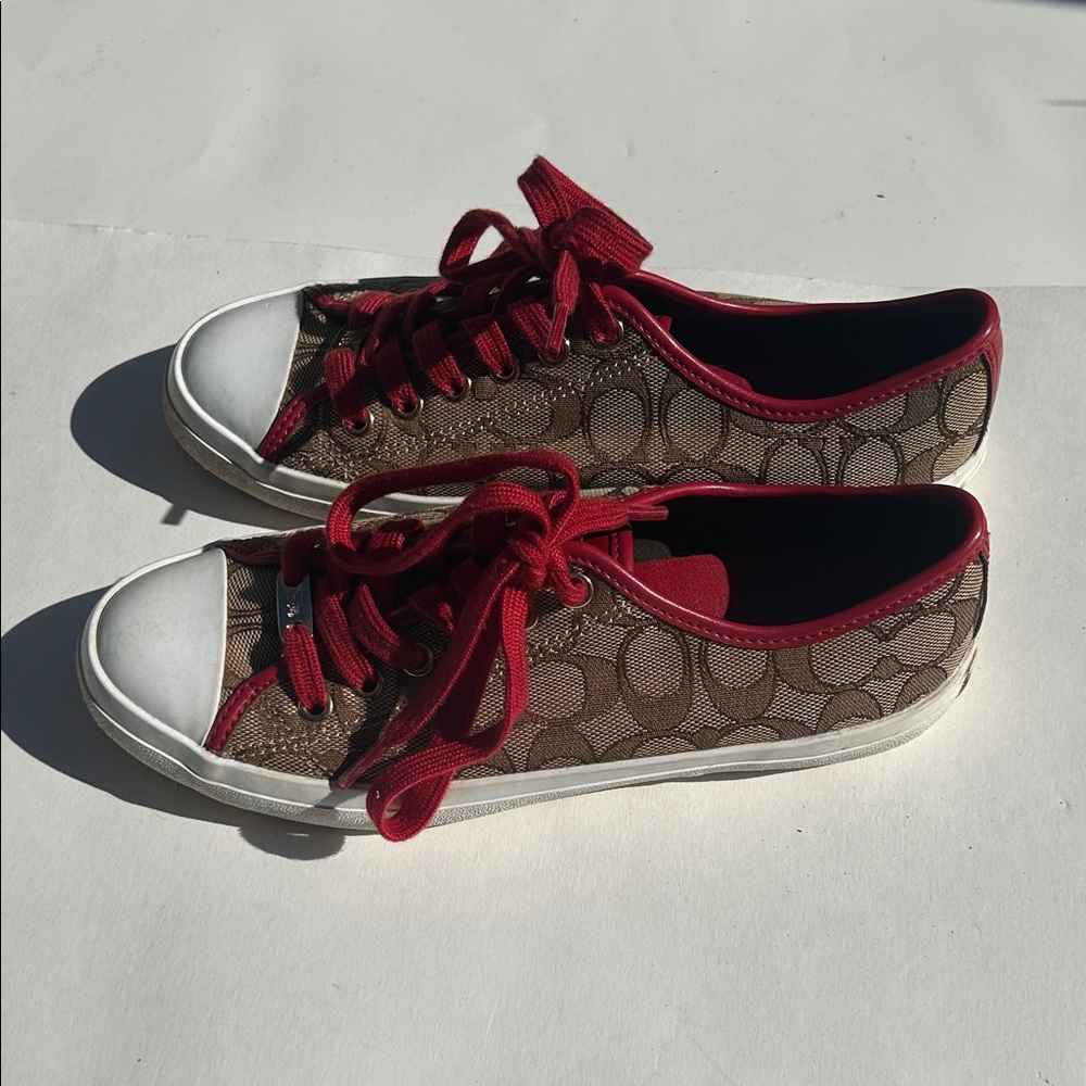 Coach Brown and Red Women's Sneakers - Picture 2 of 6